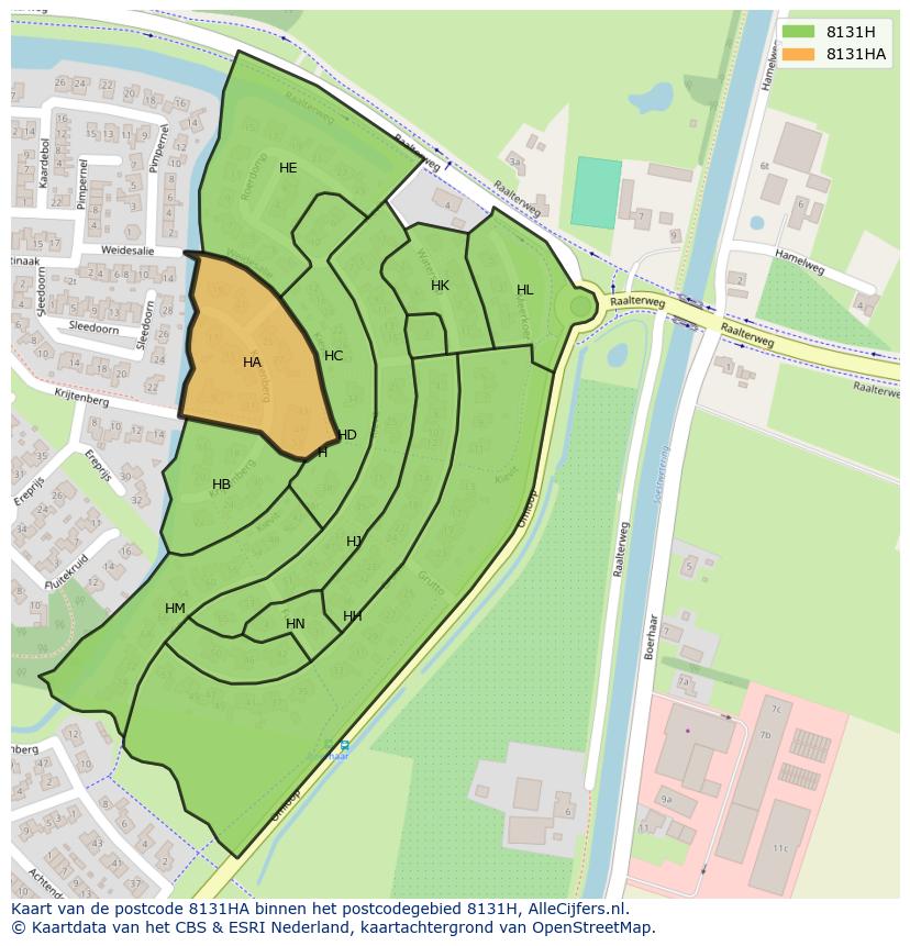Afbeelding van het postcodegebied 8131 HA op de kaart.