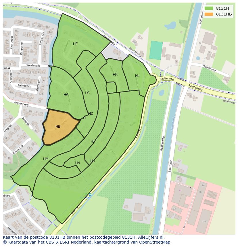 Afbeelding van het postcodegebied 8131 HB op de kaart.