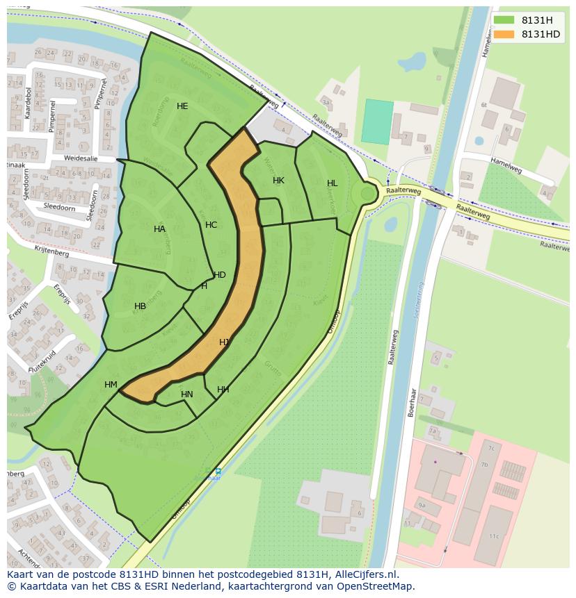 Afbeelding van het postcodegebied 8131 HD op de kaart.