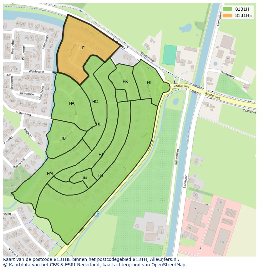 Afbeelding van het postcodegebied 8131 HE op de kaart.