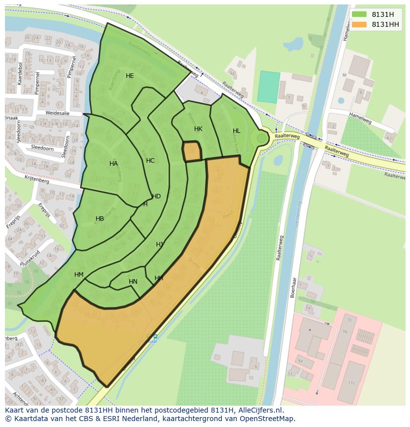 Afbeelding van het postcodegebied 8131 HH op de kaart.