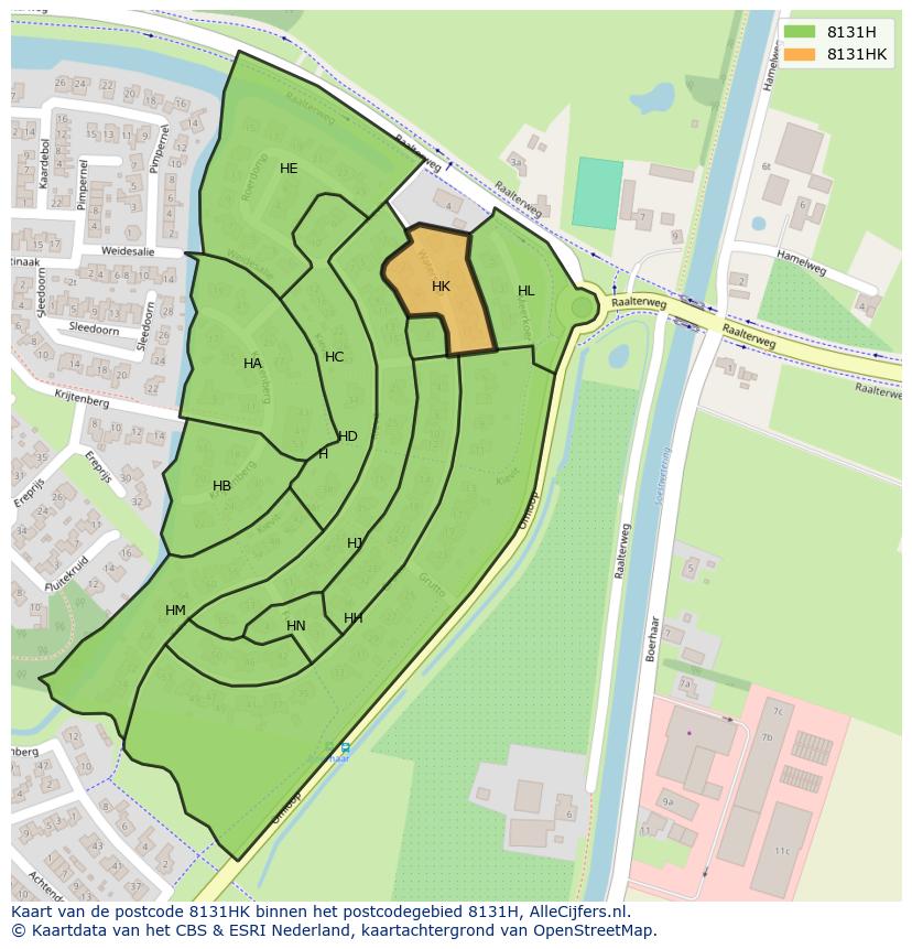 Afbeelding van het postcodegebied 8131 HK op de kaart.