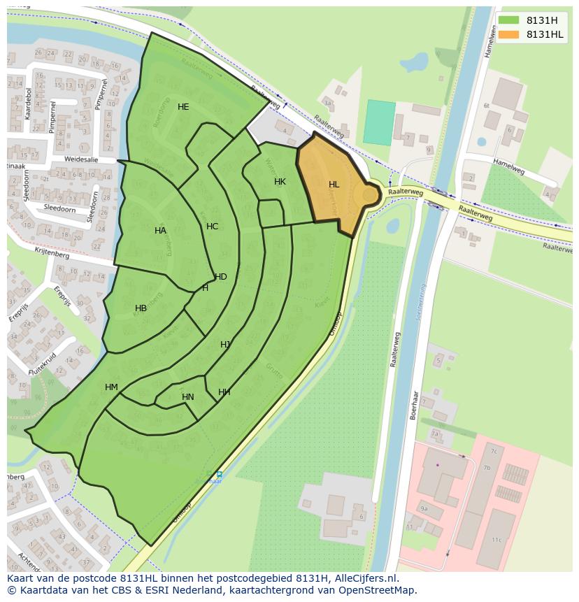 Afbeelding van het postcodegebied 8131 HL op de kaart.