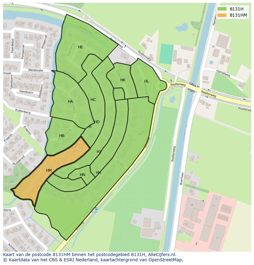 Afbeelding van het postcodegebied 8131 HM op de kaart.