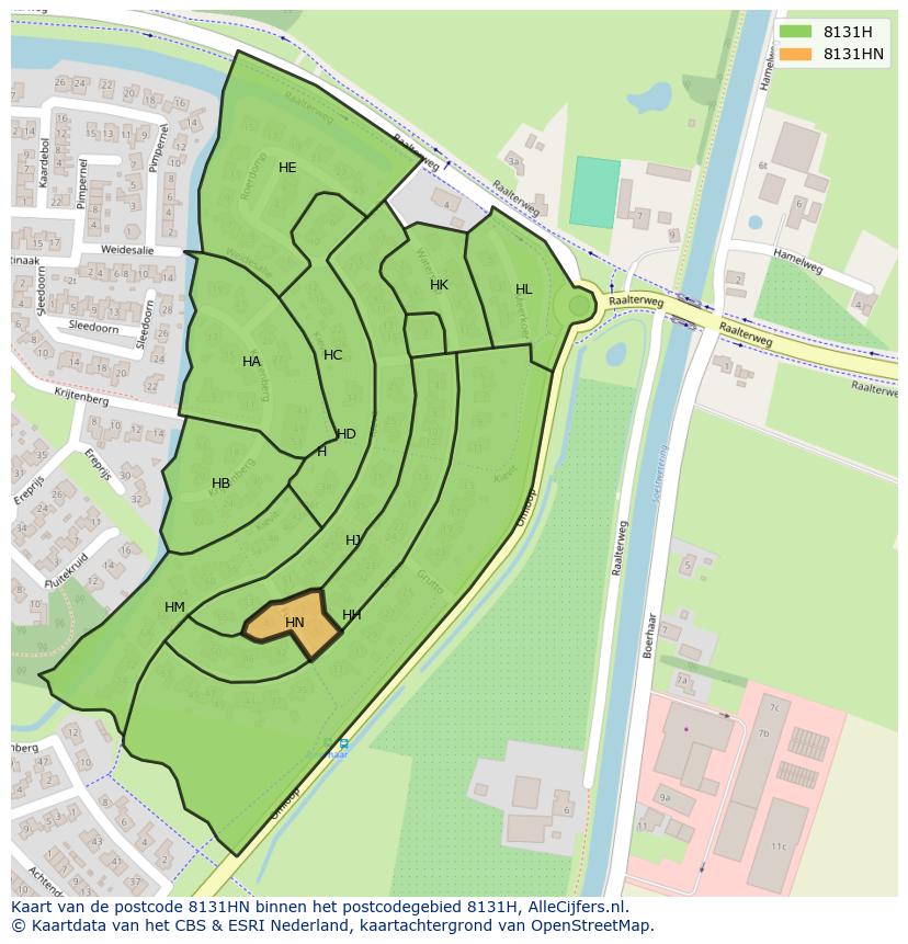 Afbeelding van het postcodegebied 8131 HN op de kaart.