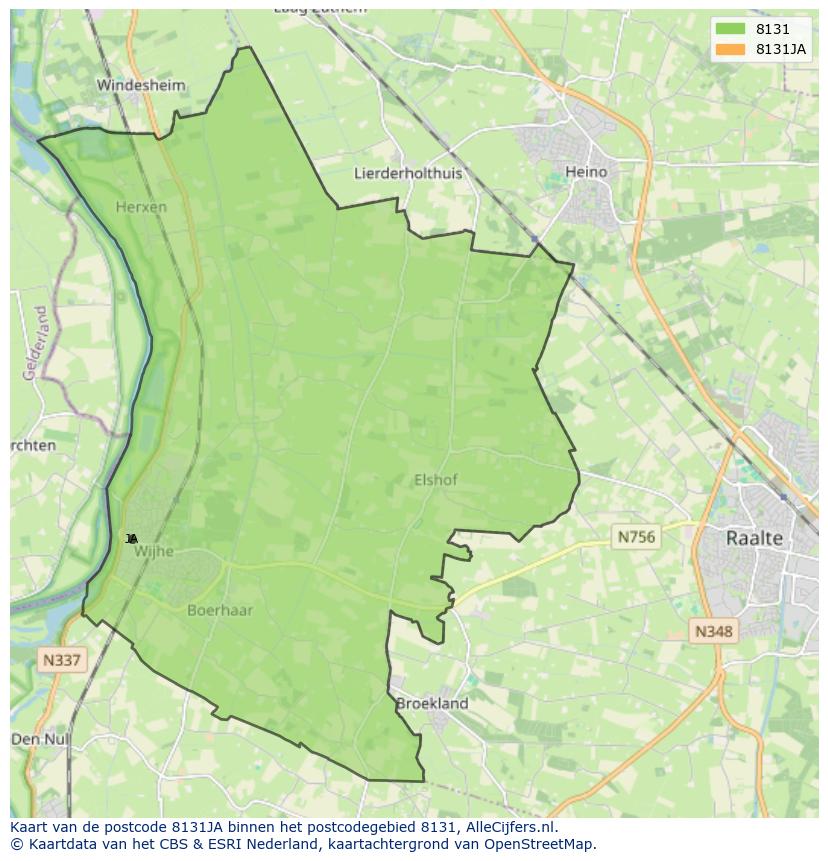 Afbeelding van het postcodegebied 8131 JA op de kaart.