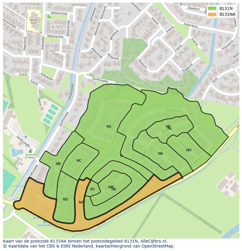 Afbeelding van het postcodegebied 8131 NA op de kaart.