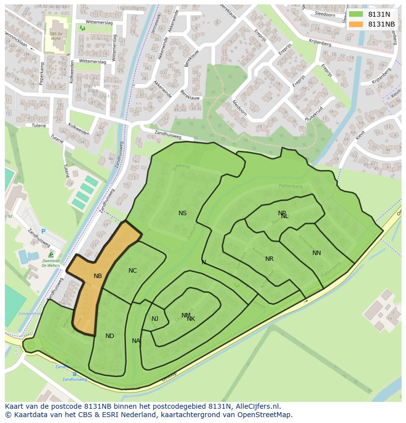 Afbeelding van het postcodegebied 8131 NB op de kaart.