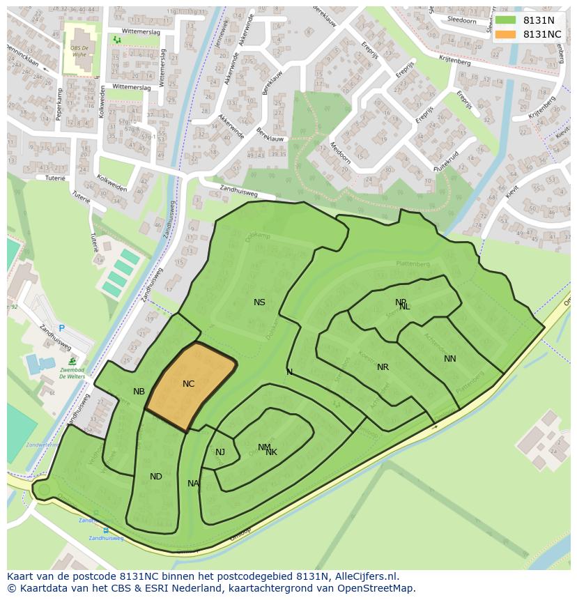 Afbeelding van het postcodegebied 8131 NC op de kaart.