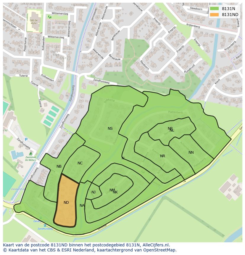 Afbeelding van het postcodegebied 8131 ND op de kaart.
