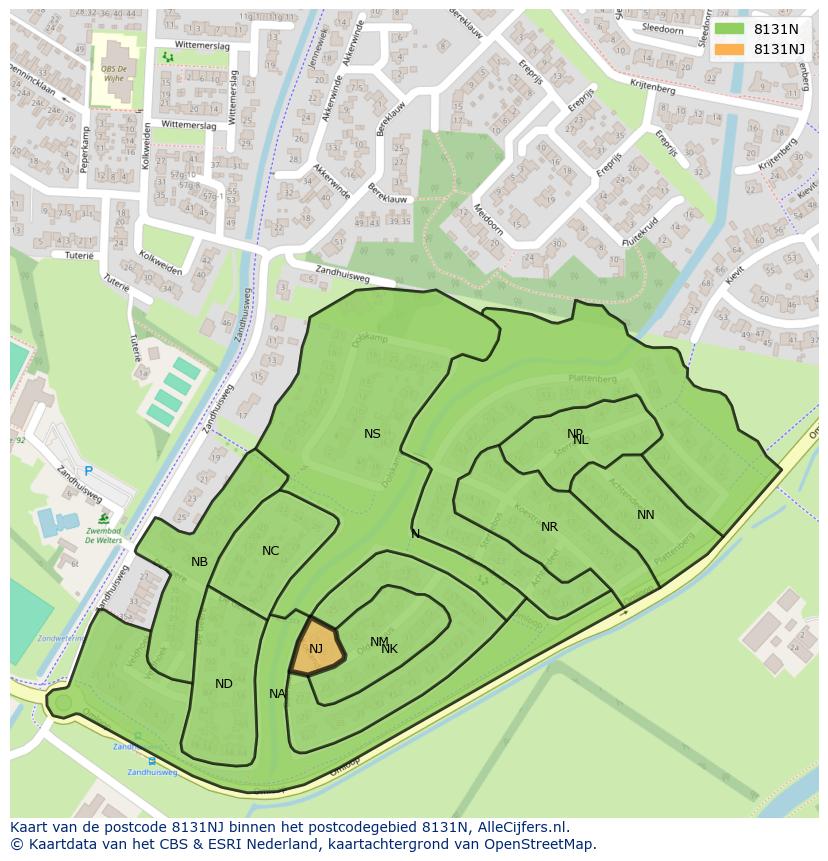 Afbeelding van het postcodegebied 8131 NJ op de kaart.