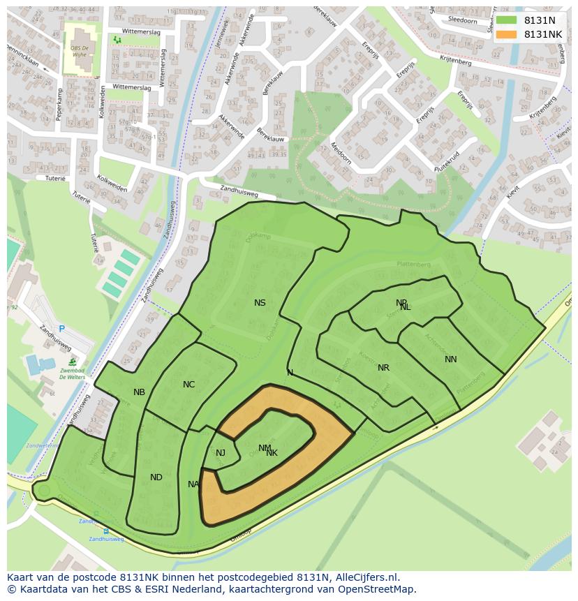 Afbeelding van het postcodegebied 8131 NK op de kaart.