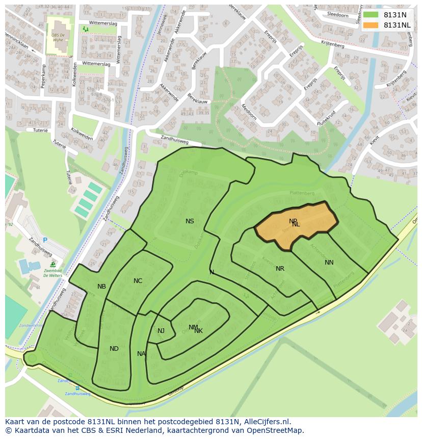Afbeelding van het postcodegebied 8131 NL op de kaart.