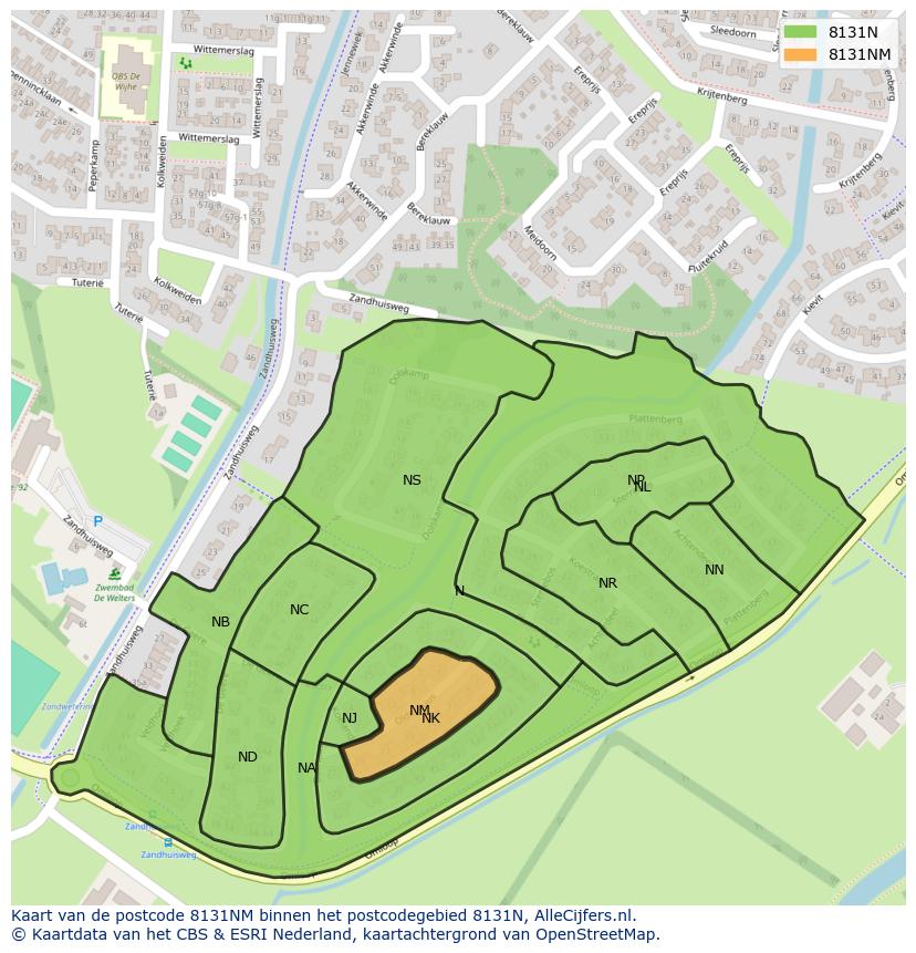 Afbeelding van het postcodegebied 8131 NM op de kaart.