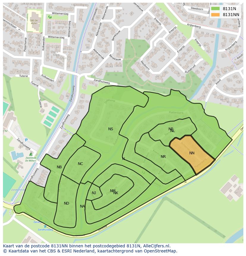 Afbeelding van het postcodegebied 8131 NN op de kaart.