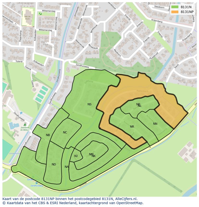 Afbeelding van het postcodegebied 8131 NP op de kaart.