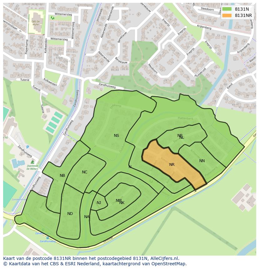 Afbeelding van het postcodegebied 8131 NR op de kaart.