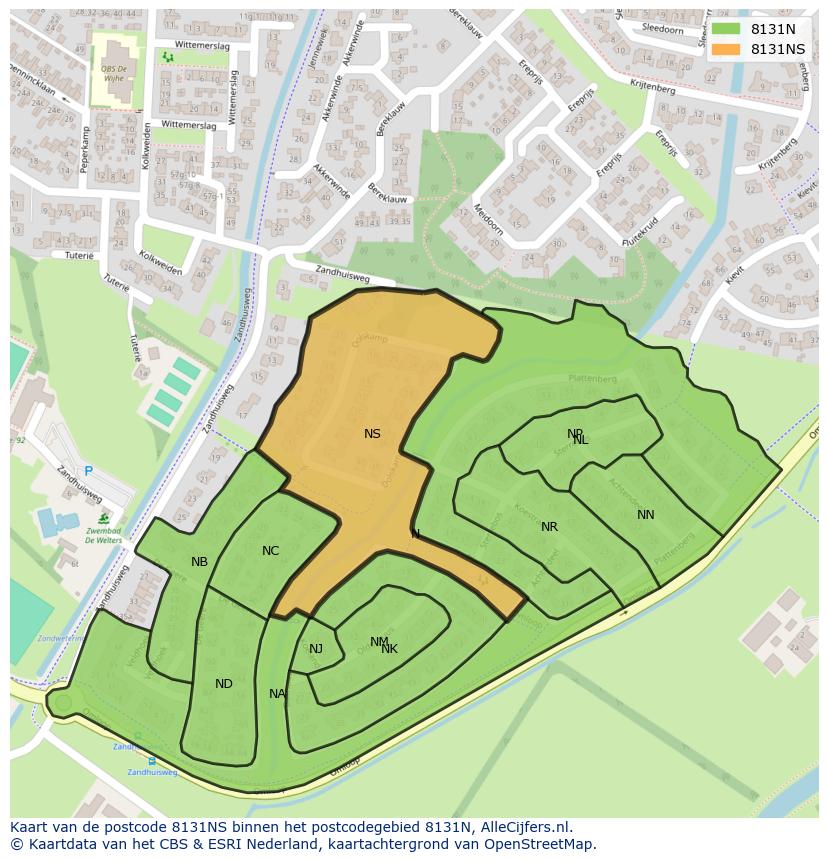 Afbeelding van het postcodegebied 8131 NS op de kaart.