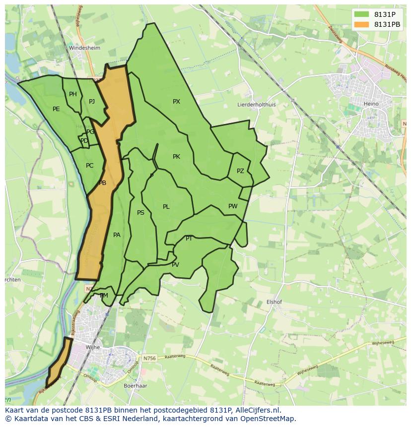 Afbeelding van het postcodegebied 8131 PB op de kaart.