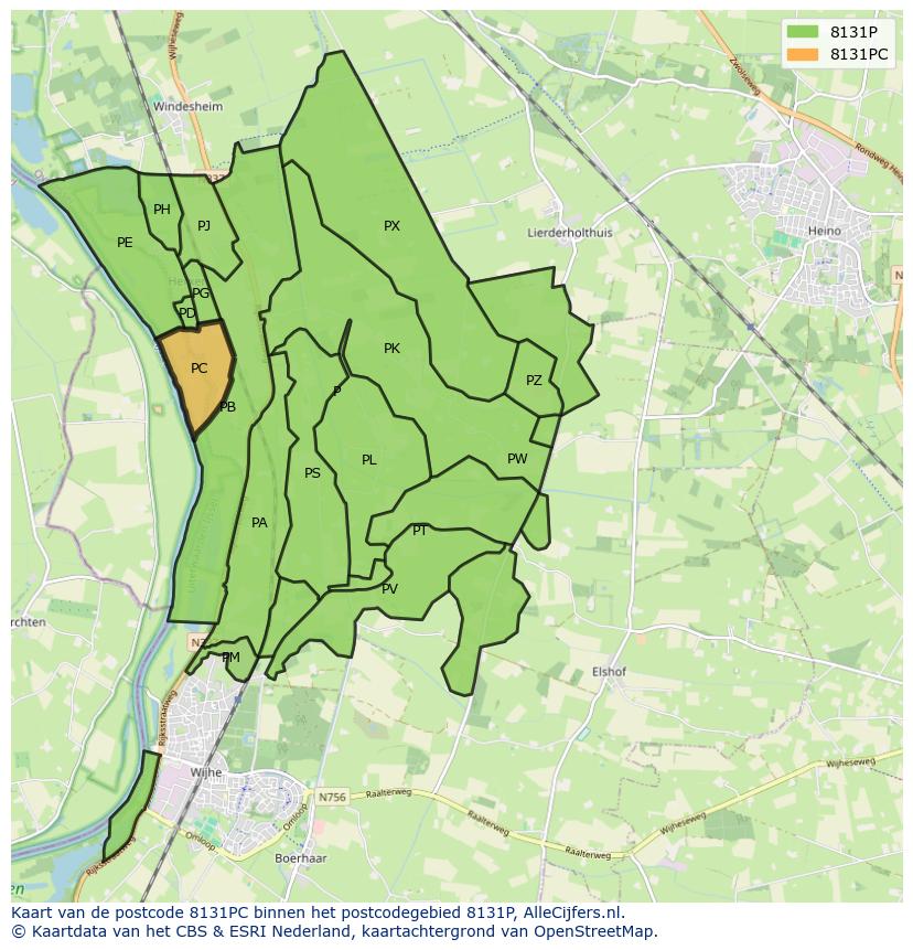 Afbeelding van het postcodegebied 8131 PC op de kaart.