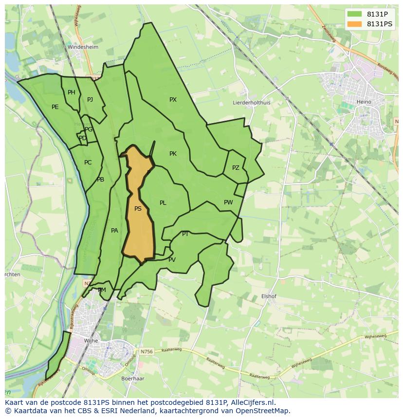 Afbeelding van het postcodegebied 8131 PS op de kaart.