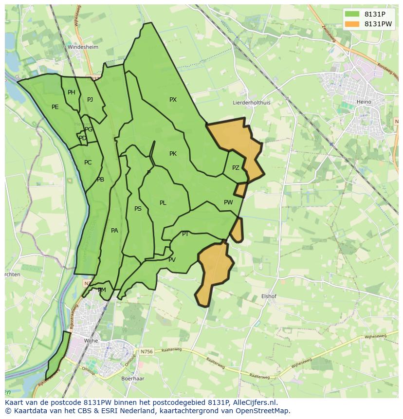 Afbeelding van het postcodegebied 8131 PW op de kaart.