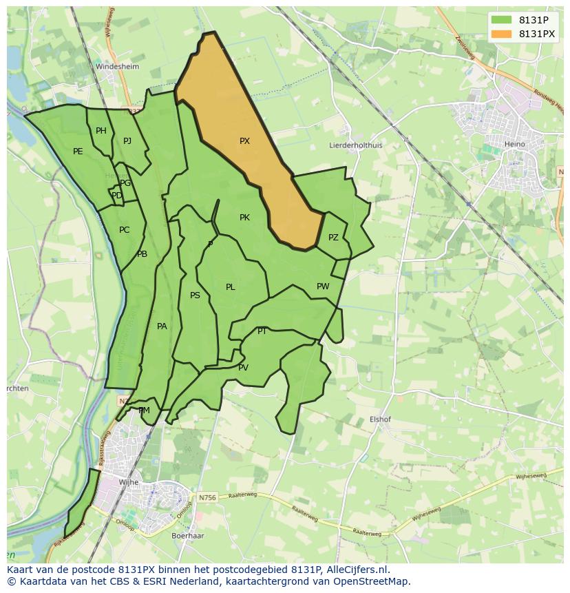 Afbeelding van het postcodegebied 8131 PX op de kaart.