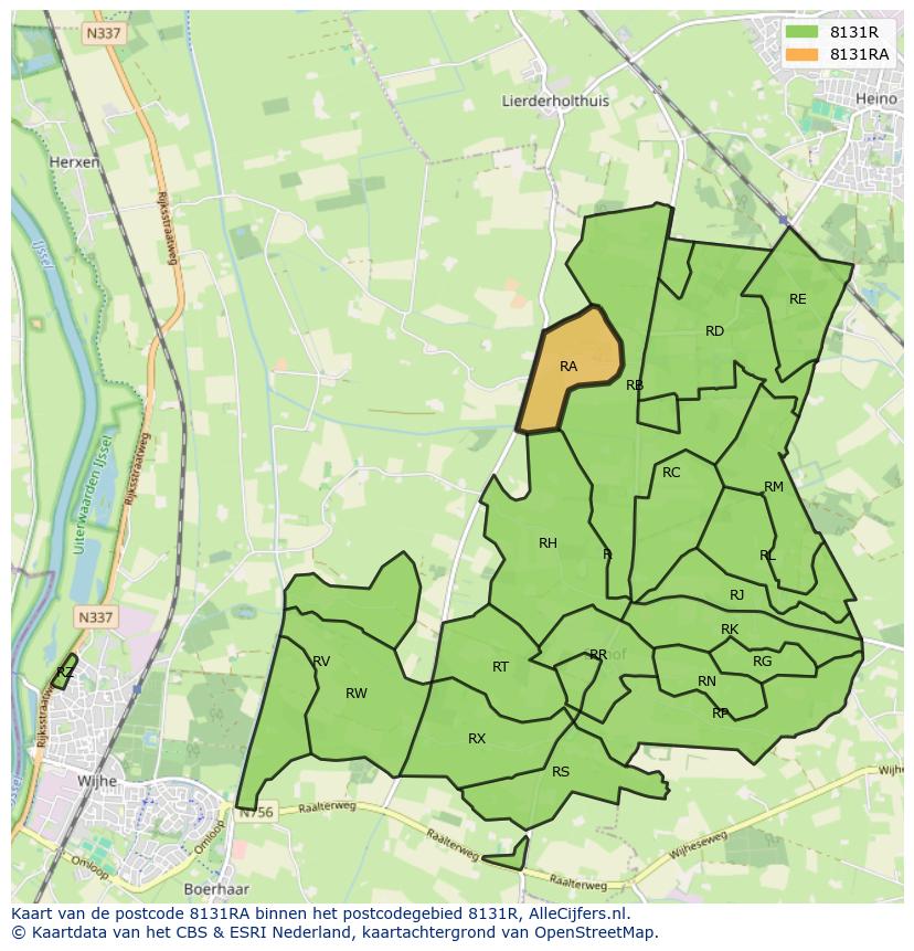 Afbeelding van het postcodegebied 8131 RA op de kaart.