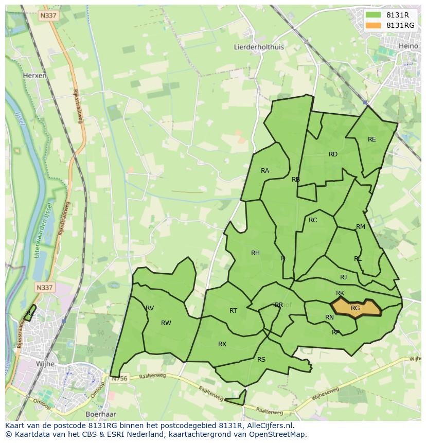 Afbeelding van het postcodegebied 8131 RG op de kaart.