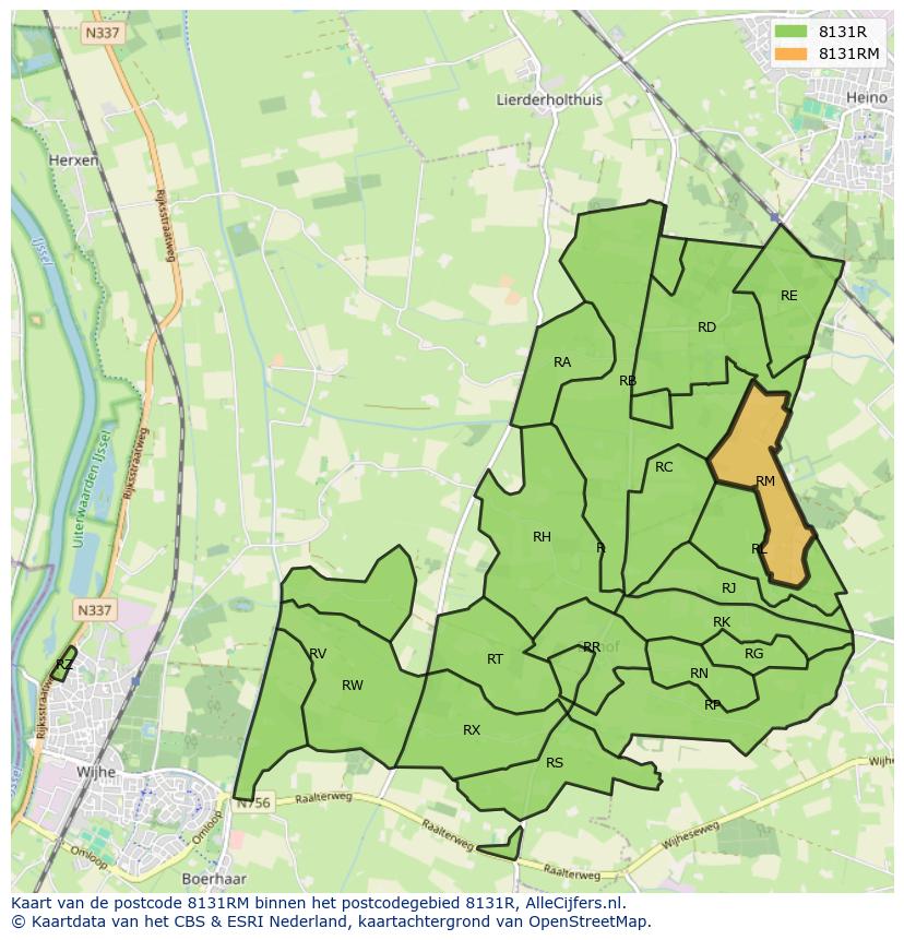 Afbeelding van het postcodegebied 8131 RM op de kaart.