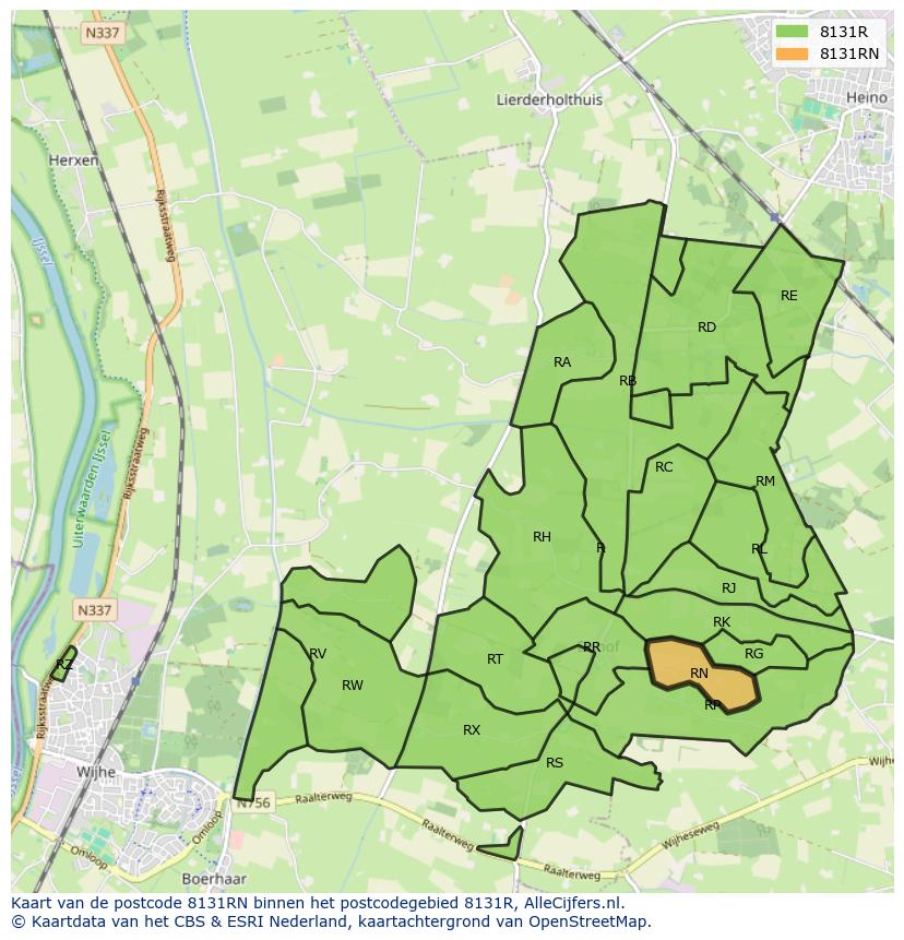 Afbeelding van het postcodegebied 8131 RN op de kaart.