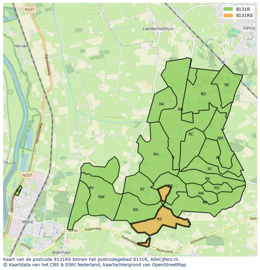 Afbeelding van het postcodegebied 8131 RS op de kaart.