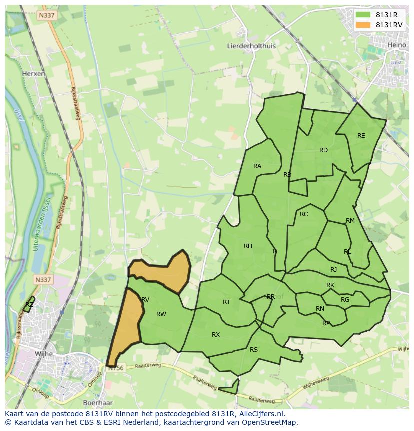Afbeelding van het postcodegebied 8131 RV op de kaart.