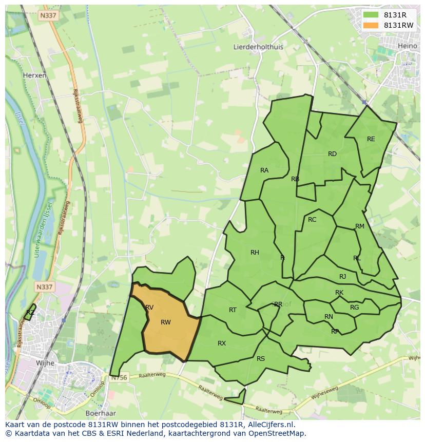 Afbeelding van het postcodegebied 8131 RW op de kaart.