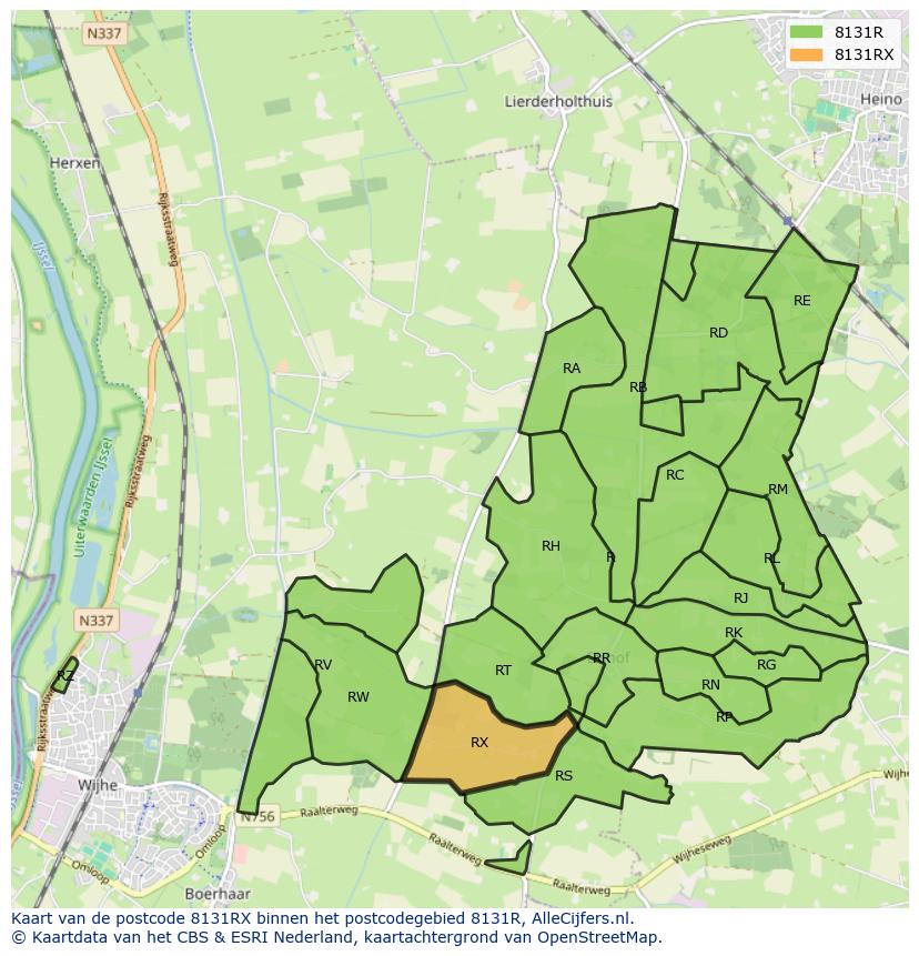 Afbeelding van het postcodegebied 8131 RX op de kaart.