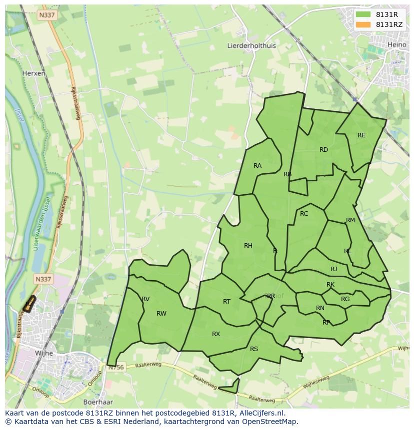 Afbeelding van het postcodegebied 8131 RZ op de kaart.