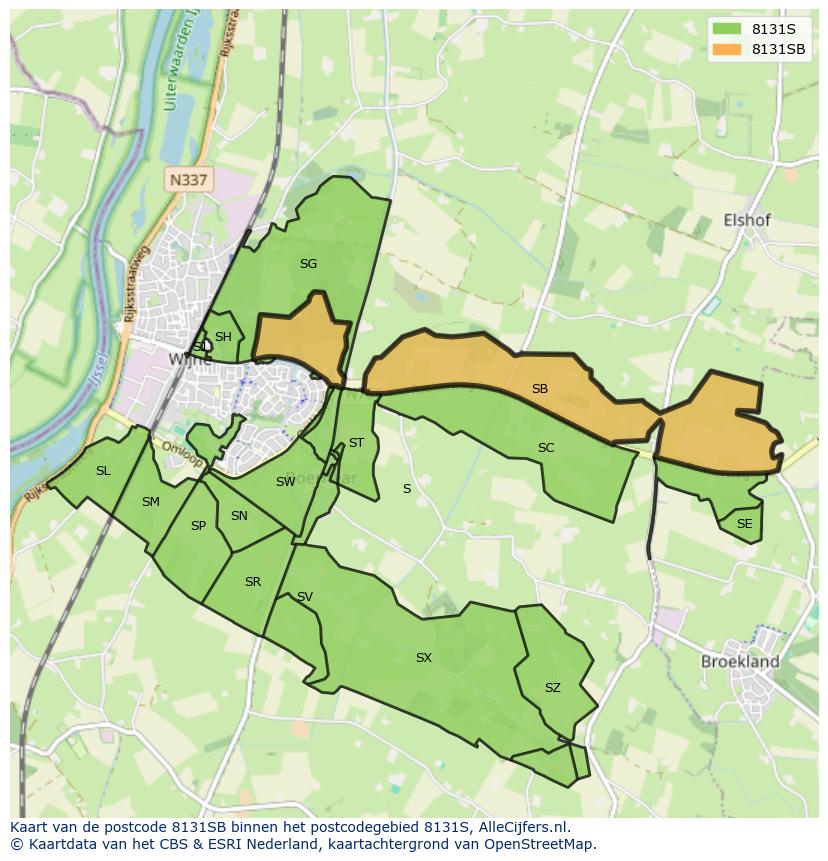 Afbeelding van het postcodegebied 8131 SB op de kaart.