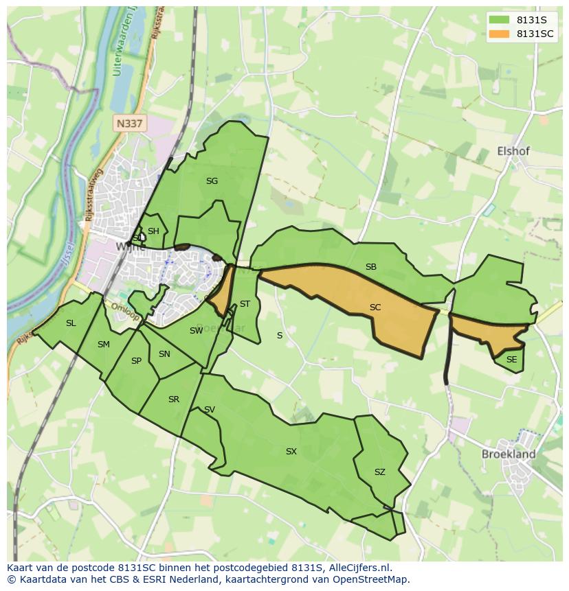 Afbeelding van het postcodegebied 8131 SC op de kaart.