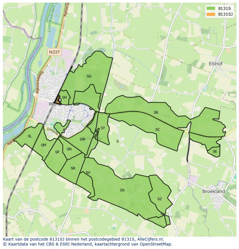 Afbeelding van het postcodegebied 8131 SJ op de kaart.