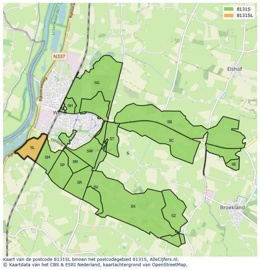 Afbeelding van het postcodegebied 8131 SL op de kaart.