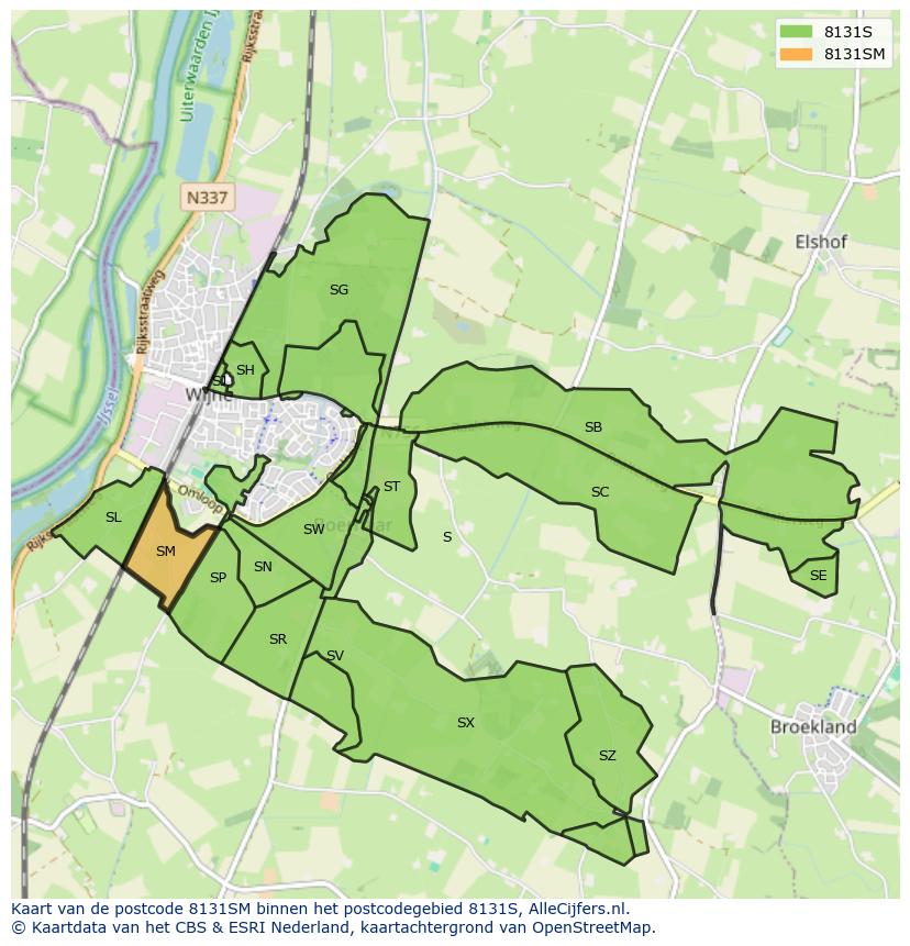Afbeelding van het postcodegebied 8131 SM op de kaart.
