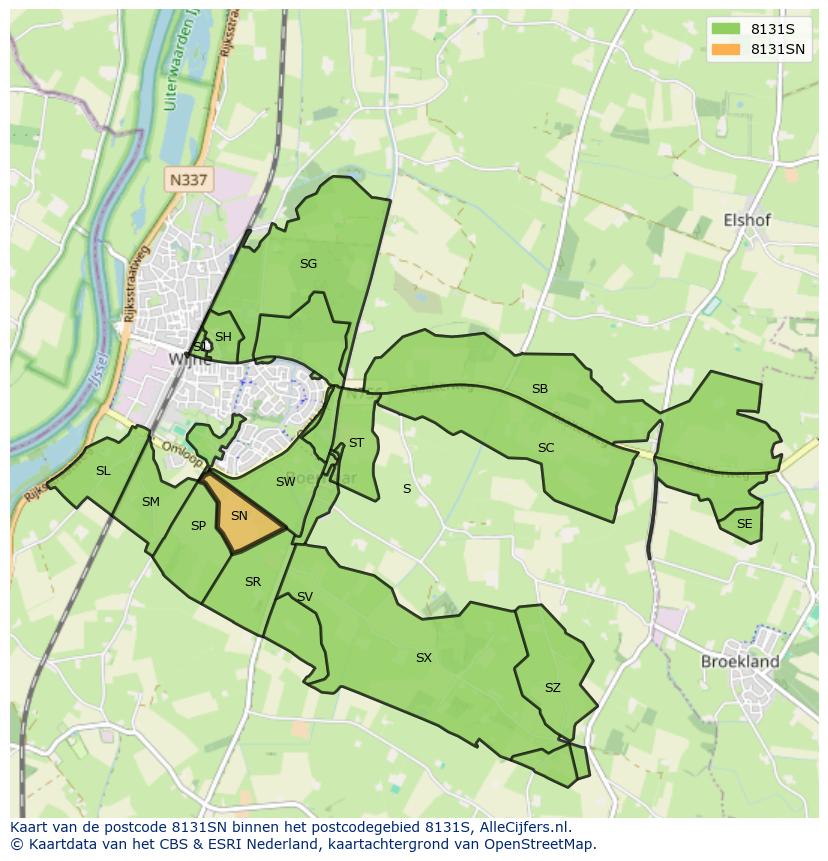 Afbeelding van het postcodegebied 8131 SN op de kaart.