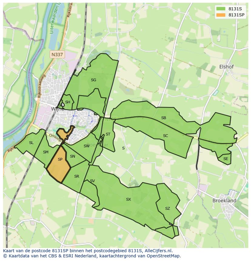 Afbeelding van het postcodegebied 8131 SP op de kaart.