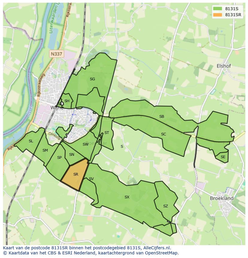 Afbeelding van het postcodegebied 8131 SR op de kaart.