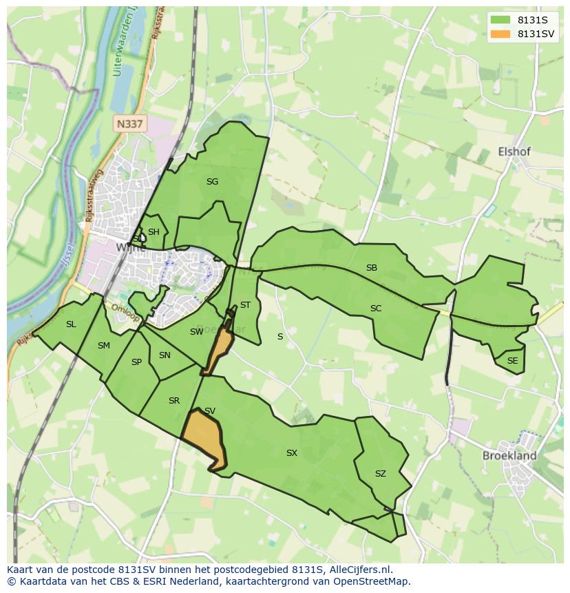 Afbeelding van het postcodegebied 8131 SV op de kaart.