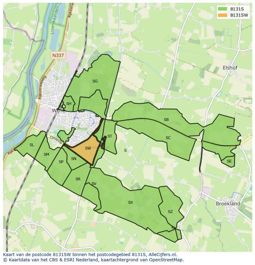 Afbeelding van het postcodegebied 8131 SW op de kaart.