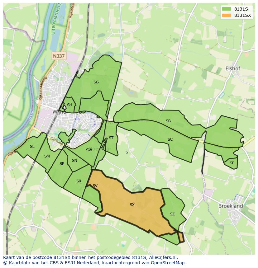Afbeelding van het postcodegebied 8131 SX op de kaart.