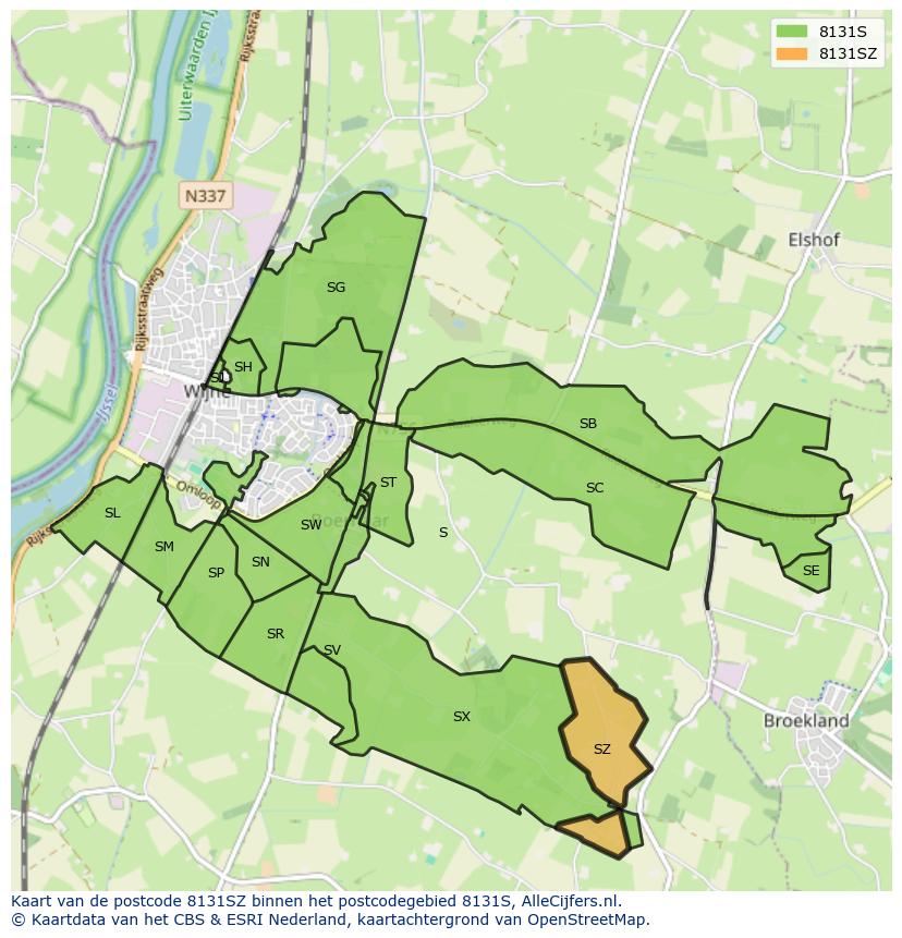Afbeelding van het postcodegebied 8131 SZ op de kaart.