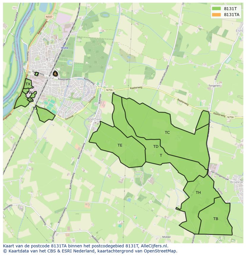 Afbeelding van het postcodegebied 8131 TA op de kaart.