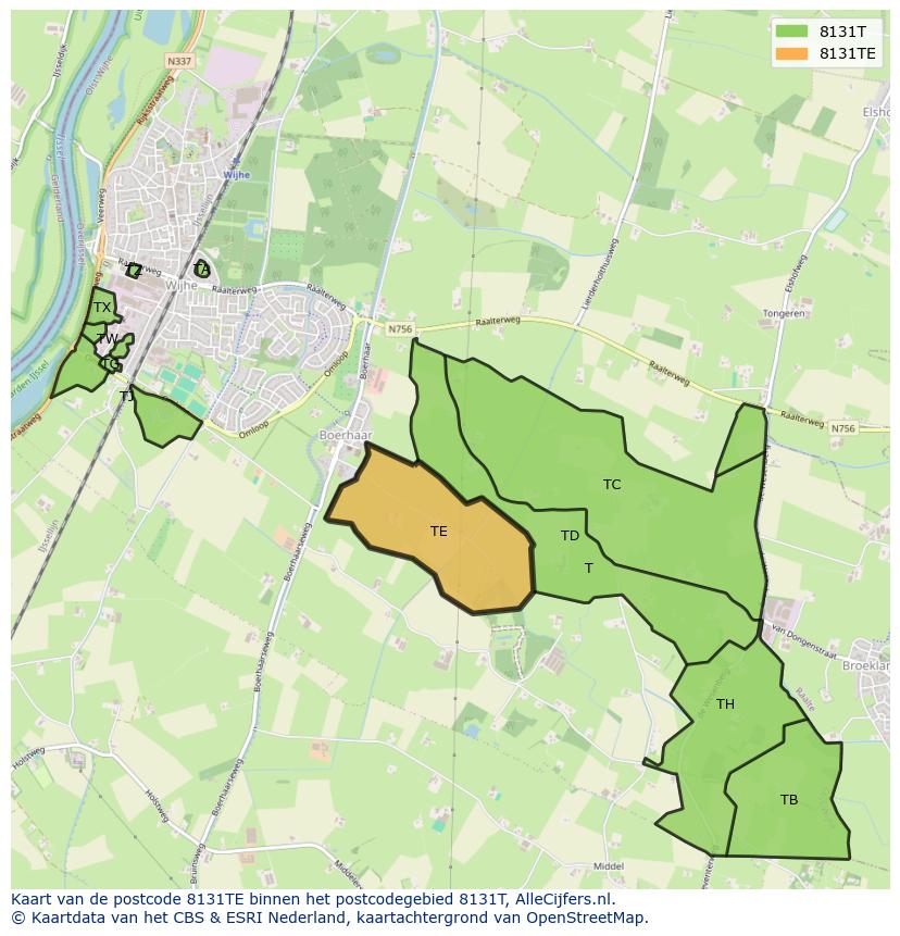 Afbeelding van het postcodegebied 8131 TE op de kaart.